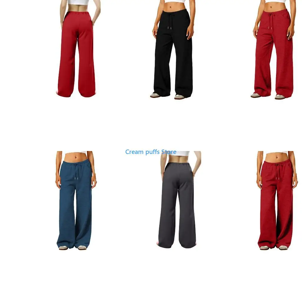 50LE Winter Warm Women's Straight Leg Sweatpants with Drawstring Waistband and Functional Pockets for Outdoor Activities