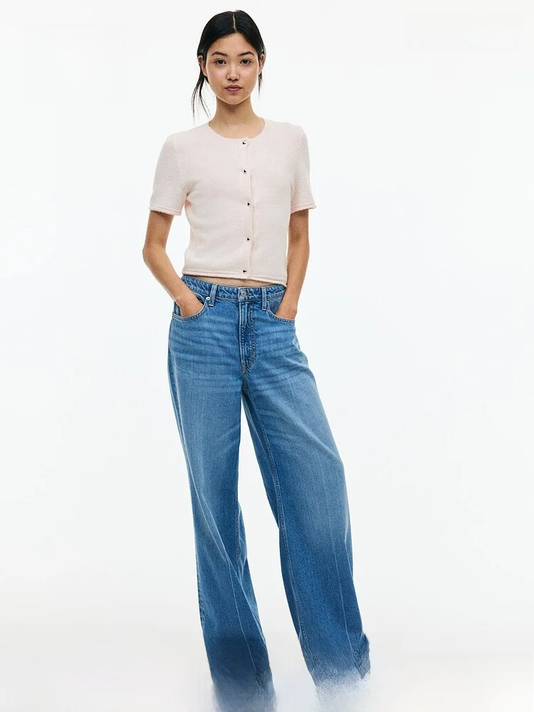 

H&M Women's Knitted Cardigan ort Sve Fine Knit Spring 2025 Regular Length Polyester Acrylic Wool Spandex Blend