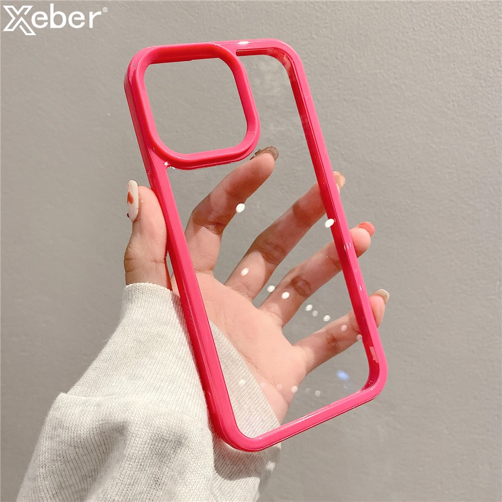 Candy Color Acrylic Transparent Phone Case For iPhone 16 15 14 Plus 13 12 11 Pro Max Clear Thickened Shockproof Bumper Cover