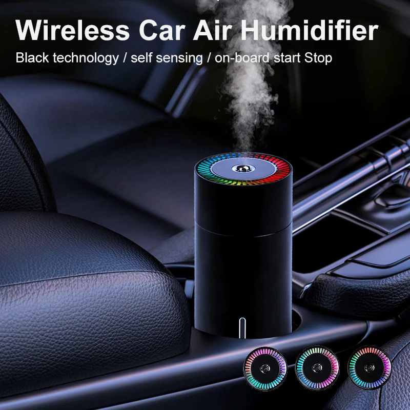 

Wireless Car Air Humidifier Portable AI Intelligence Onboard Start Stop Diffuser Mist Maker with RGB LED Colorful Lights 1200mAh