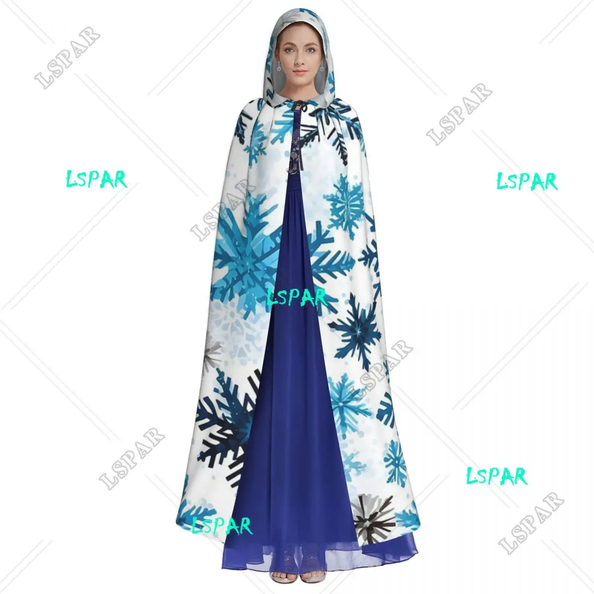 Snowflakes Seamless Pattern Long Hooded Cloak Witch Medieval Costume Cosplay Cape HalloweenParty Adult Unisex