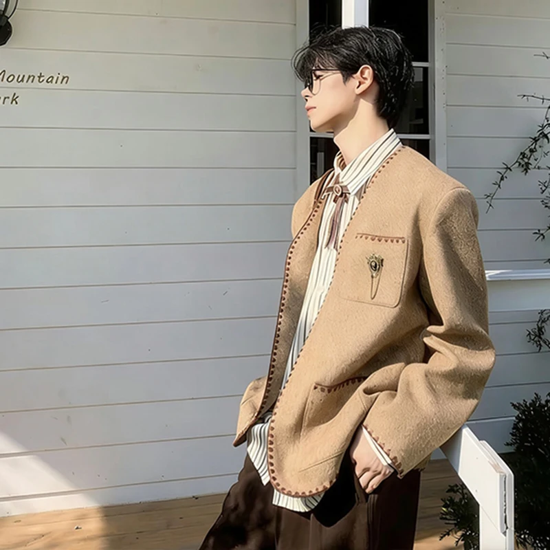 LUZHEN 2026 New Fashion High Quality Outline Embroidery Design Pockets Decorate Jacket Men's Handsome Elegant Casual Coat JY6269