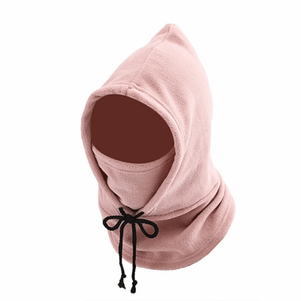 

Unisex Adjustable Plush Hood with Drawstring Neck Guard Hat Windproof Mask Integrated Hood Windproof Cold-proof Warm Cap