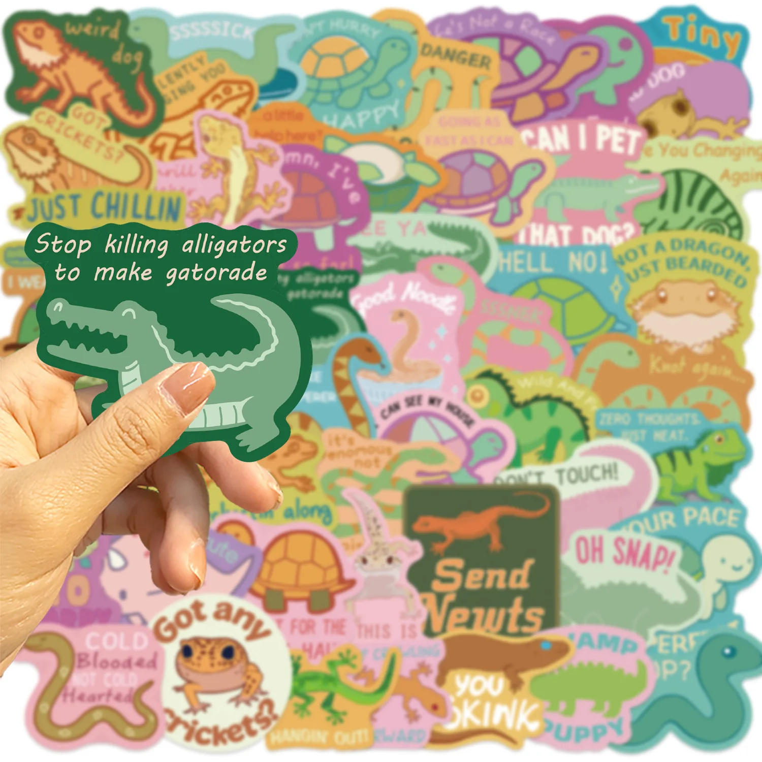 10/30/50 sheets of cute colorful edge reptile cartoon stickers DIY decorative mobile phone case water cup waterproof stickers