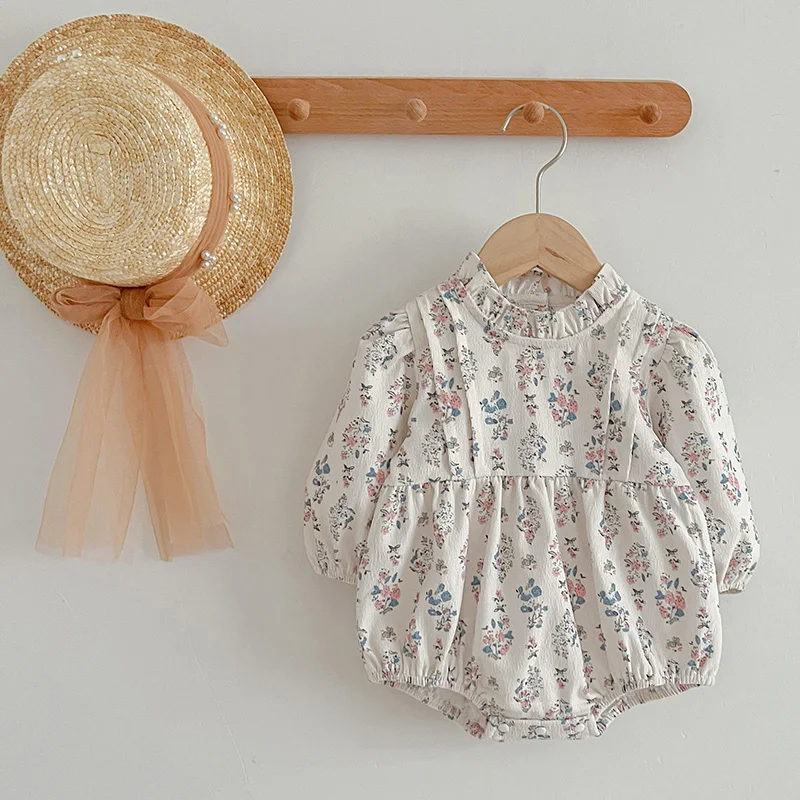 

Baby Spring Clothing Newborn Infant Baby Girls Cotton Romper Autumn Ruffled Collar Long Sleeves Romper Floral Bodysuit Jumpsuit