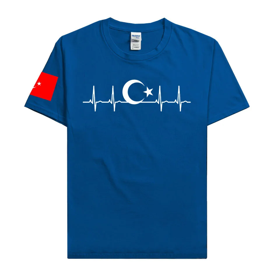 Turkey Fans Cheer Moon Stars Heartbeat T Shirt For Men Casual Cotton Summer Short Sleeve Tee Shirt Funny Turkish Flags T-shirt