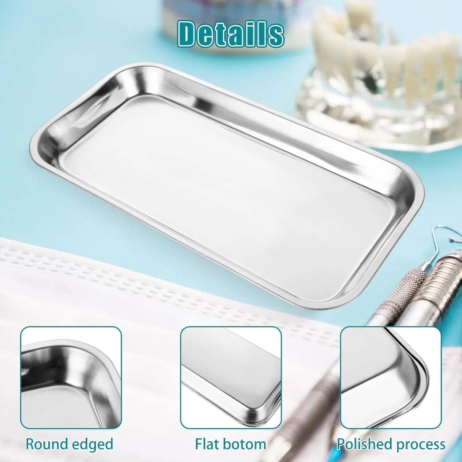 1pc Stainless Steel Lab Trays - Polished Surface, Durable Multi-Purpose for Lab, Surgical & Tattoo Tools, Easy-Clean Containers