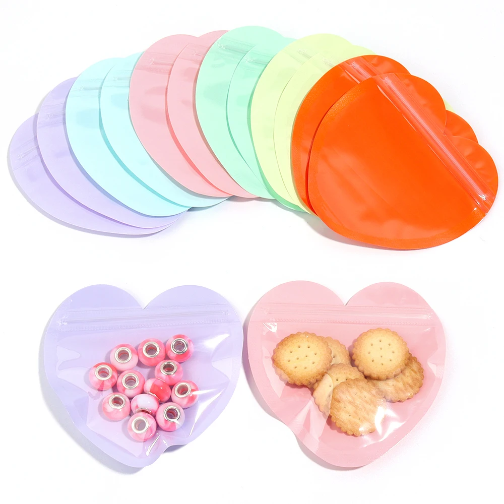 20pcs/lot Colorful Heart Shaped Self Sealing Bags for Jewelry Gift Packaging Pouches Convenient Zipper Lock Pouch Storage Bag