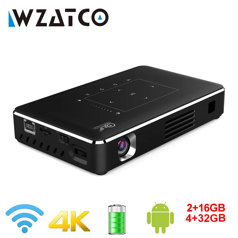 

WZATCO P10 DLP 3D Projector Smart WIFI MINI Projectors Support FULL HD 4K Home Theater LED Beamer Proyector Built-in battery