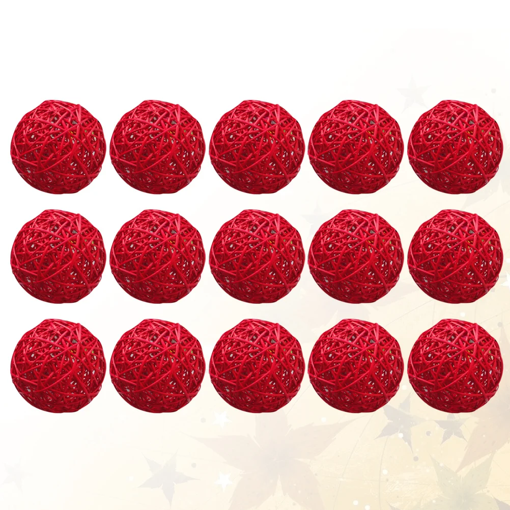 

15pcs Wicker Rattan Ball 5Cm Red Hanging Vine Decoration Craft Ornament For Home Office Cafe Restaurant Christmas Tree Wall