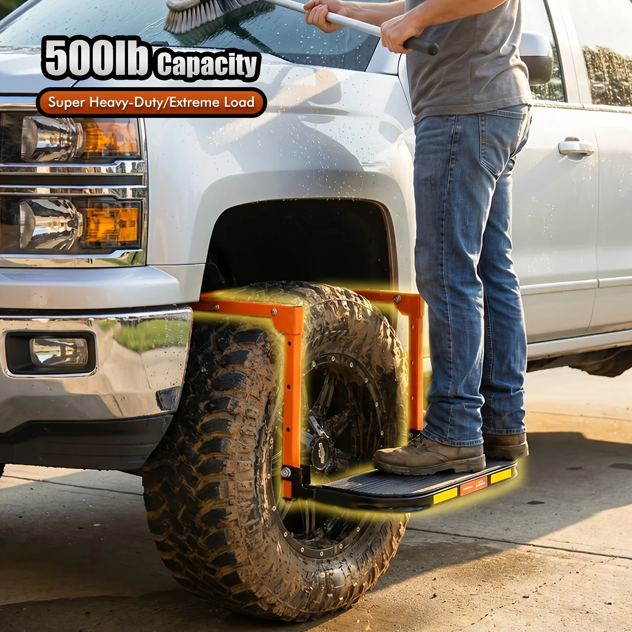 

Thickened Anti-slip Foldable Tire Steps - Essential Parts For Truck, SUV And Trailer Maintenance - Adjustable Height With A Load Capacity Of 350 Pounds[Fits Tires Up To 13.5in Wide] - Portable Foldable Design, Tire Accessories