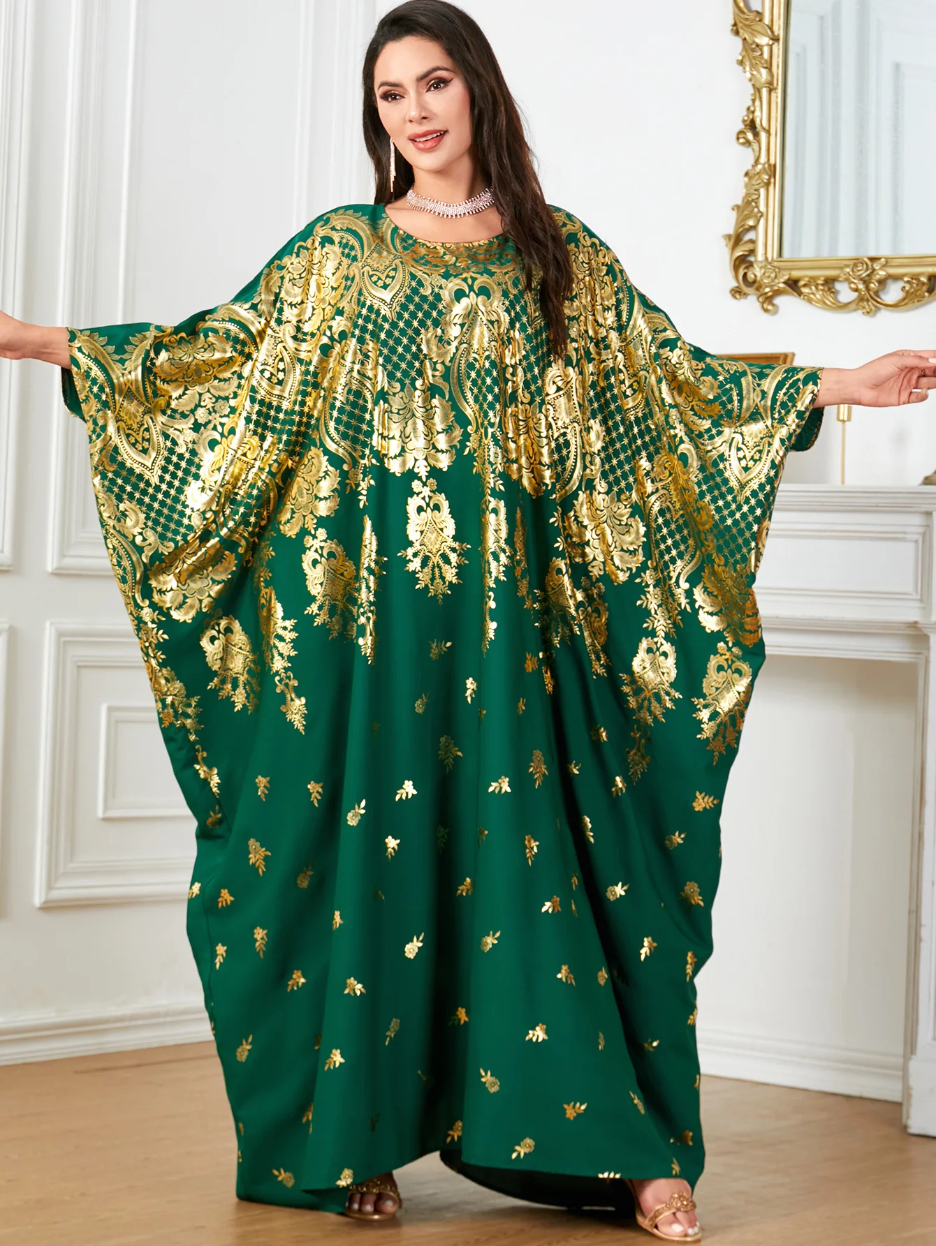 Ramadan Morocco Middle East Robe, Islamic Arab, Bat Sleeve, Loose Luxury Fashion, Hot Stamped Muslim Dress