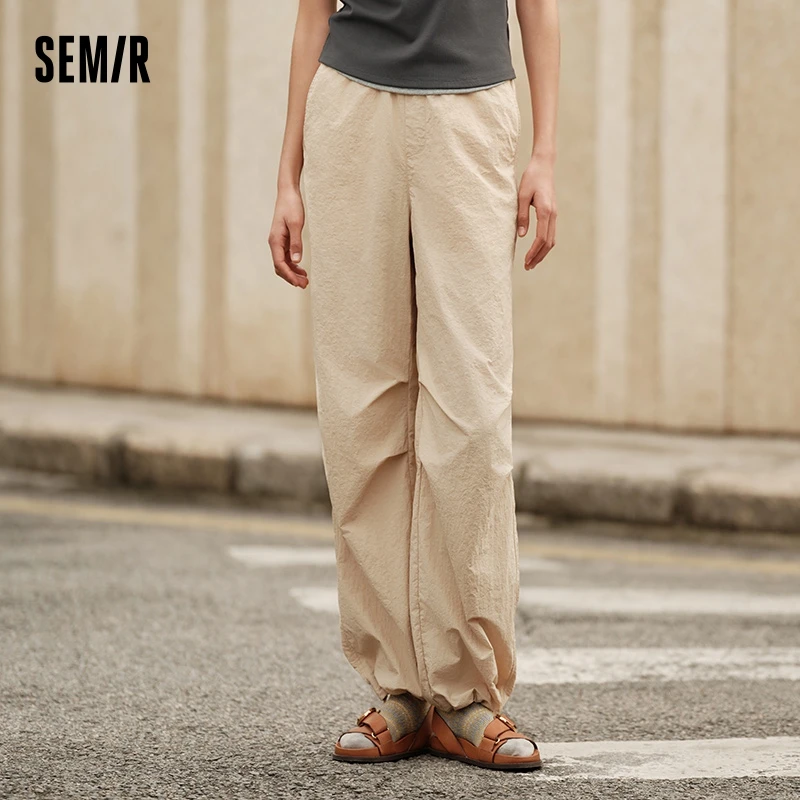 Semir Casual Trousers Women Elastic Waist Solid Colour Texture Trousers 2024 Summer New Sunscreen Wide-Leg Trousers Tide Cool St