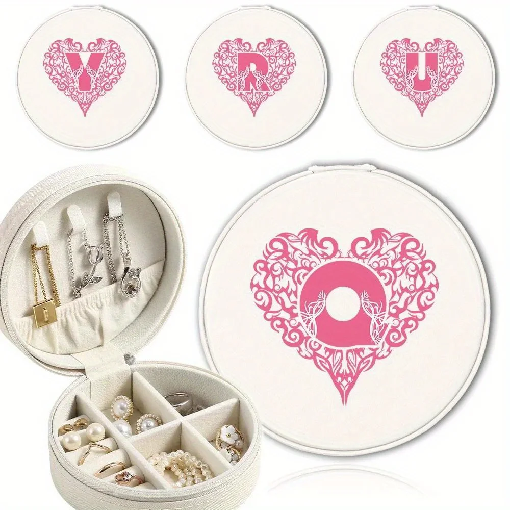 

PU Jewelry Organizer Case Fashion Jewellery Container Dust Prevention Rings Watch Storage Box Love Pattern Valentine's Day Gift