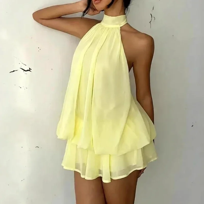 

Sanya Resort Dress Seaside Dress Chiffon Halterneck Coffee Break Skirt 2026 Sexy Hot Girl Dress