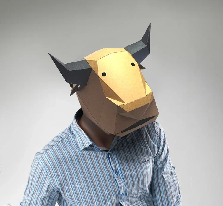 Pre Cut Paper Mask 3D Bull Halloween Costume Cosplay DIY Paper Craft Model Mask Christmas