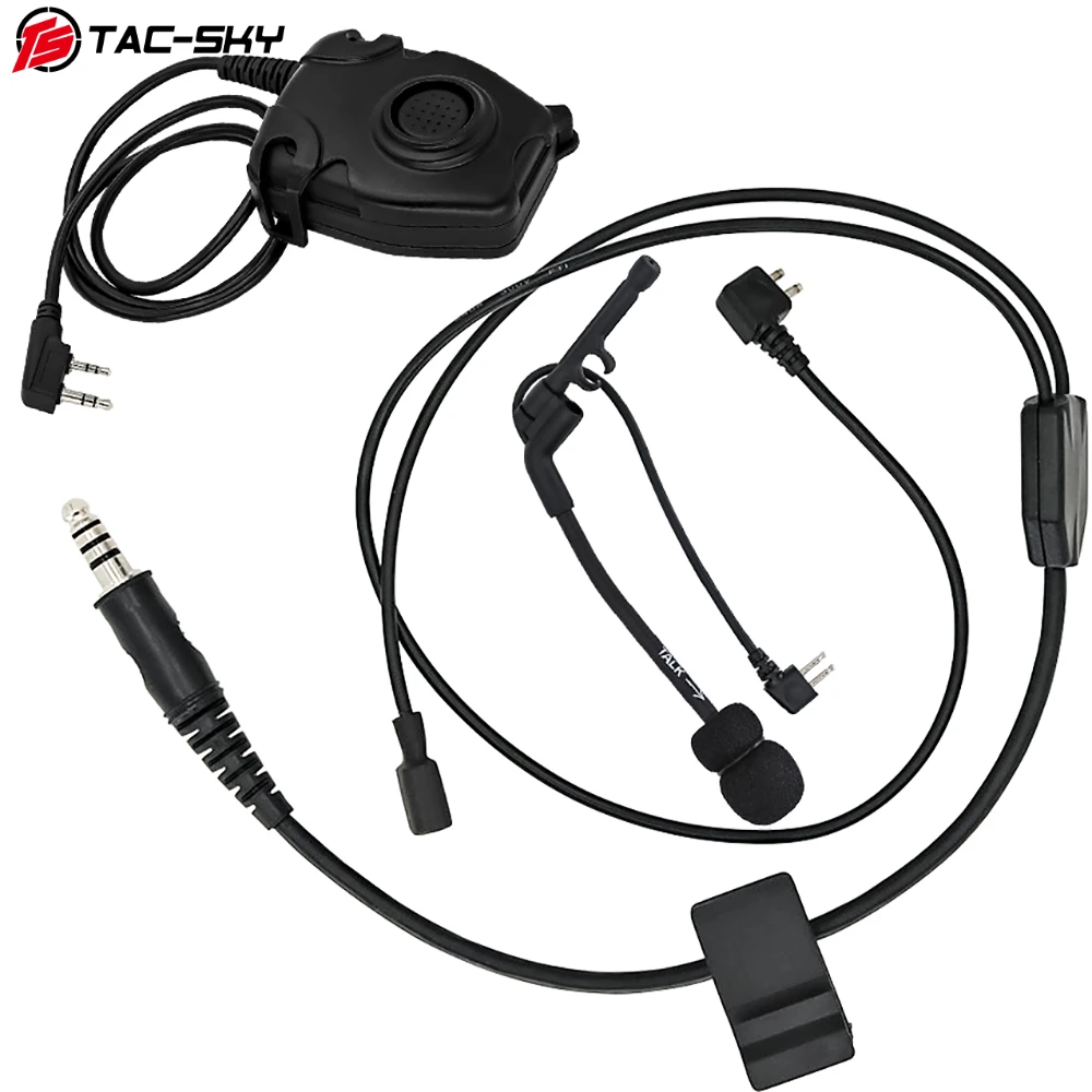 Set adaptor y-line headset taktis berburu luar ruangan kompatibel baru dengan U94 PTT atau Peltor PTT dan mikrofon COMTAC