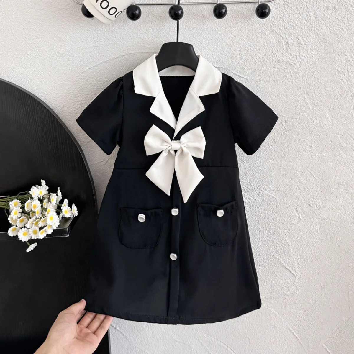 Korean Style Temperament Contrasting Bow Princess Dress for Primary and Secondary School Students Clothing Girls' Summer Dress