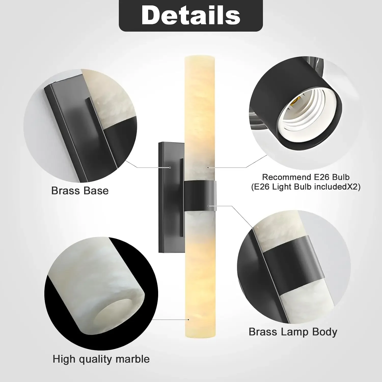 Natural Alabaster Wall Sconce, Matte Black Brass Wall Sconce with Marble Shade, Bathroom Vanity Light, Makeup Vanity Lamp & Over