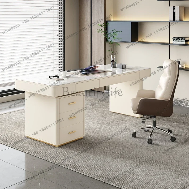 Modern Study Computer Desk Nordic Organizer Office Furniture Luxury Rock Board Office Desks with Drawer Storage Standing Table
