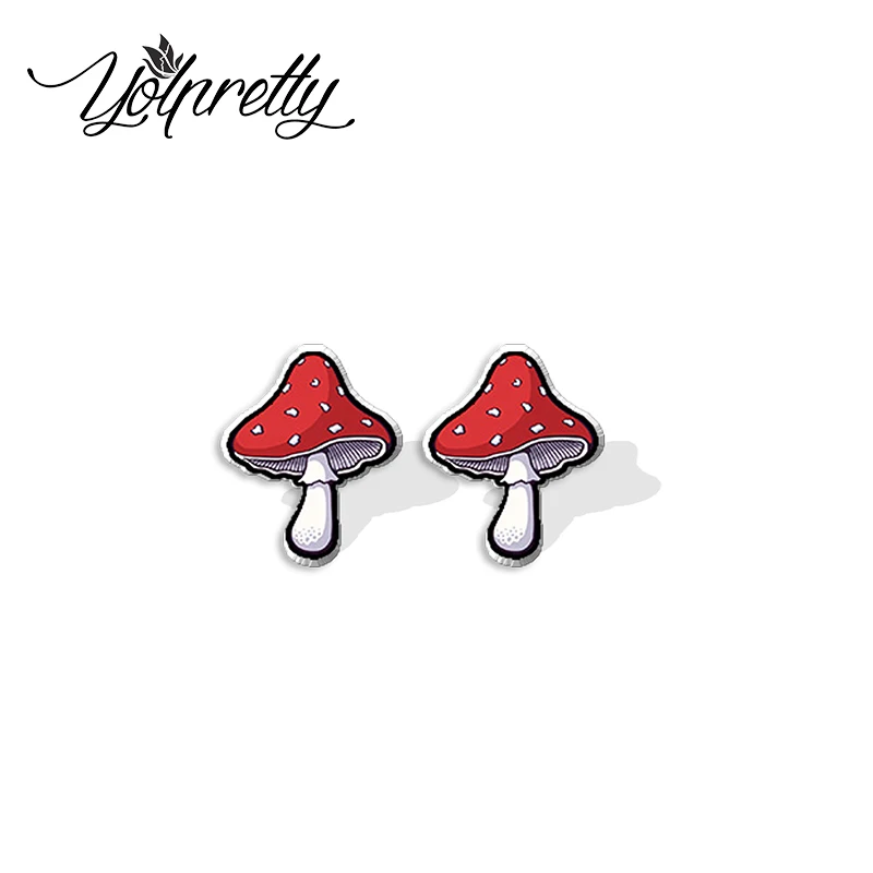 2022 New Arrival Cute Cartoon Plant Mushroom Colored Graffiti Epoxy Stud Earrings Handcraft Acrylic Resin Earrings