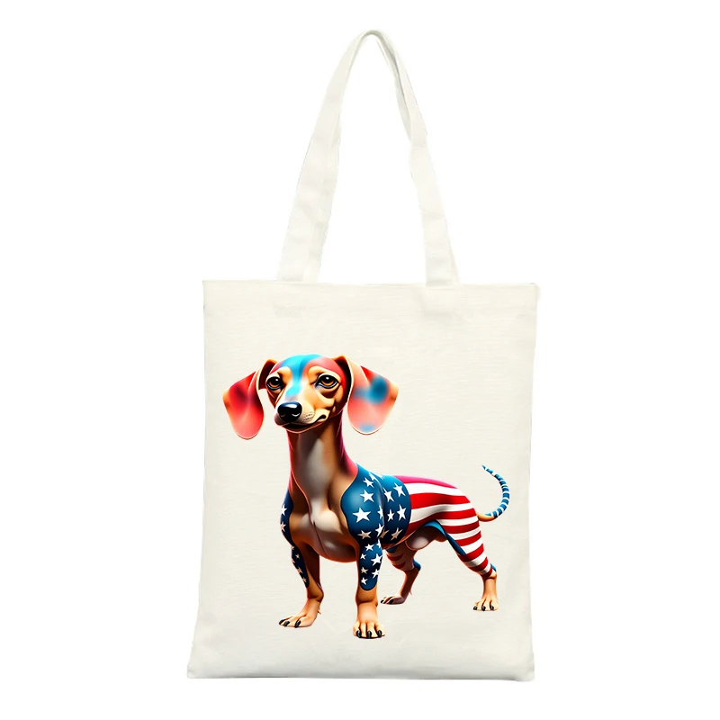 Dachshund Dog Graphic Canvas Tote Bag, Casual Style for Daily Shopping and Summer Outings