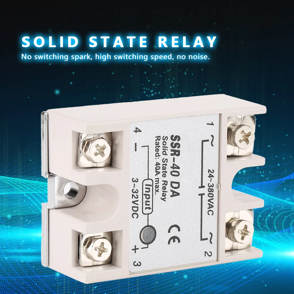 Single Phase DC-AC Solid State Relay SSr  40DA 40A Input 3-32V DC Output 24-380V AC