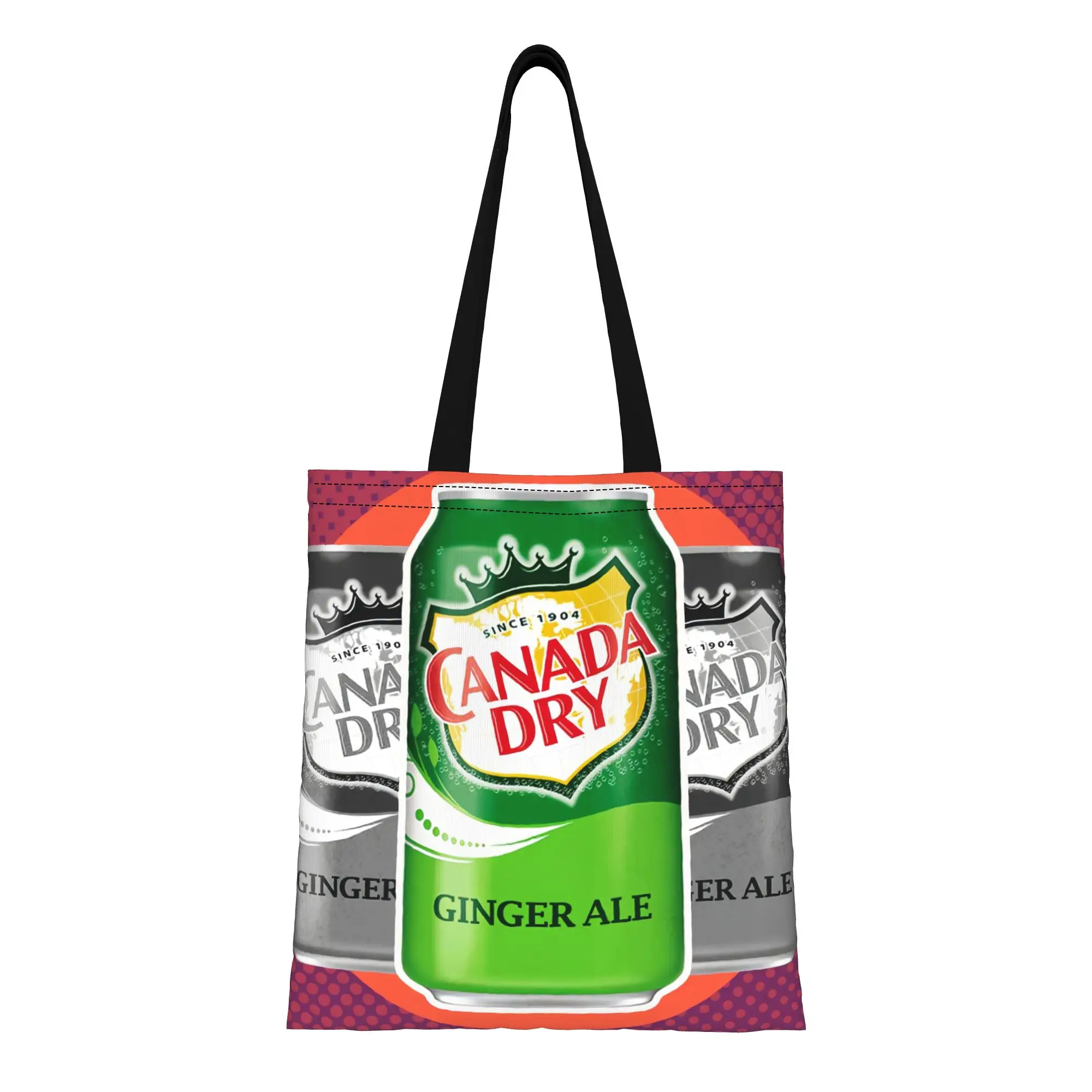 Bolsa de Lona con Diseño de la Lata de la Bebida Ginger Ale de Canada Dry, Ideal para Compras, Viajes y Actividades al Aire Libre, Bolsa de Hombro Resistente
