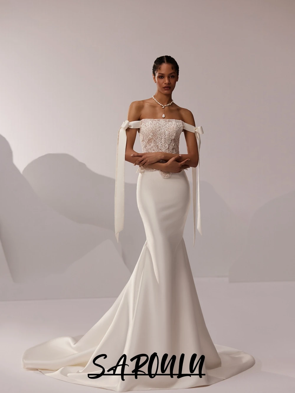 

2026 Dainty Chic Corset Lace Wedding Dress Modern Off-the-shoulder Vintage Satin Mermaid Bridal Gown Customized For Women