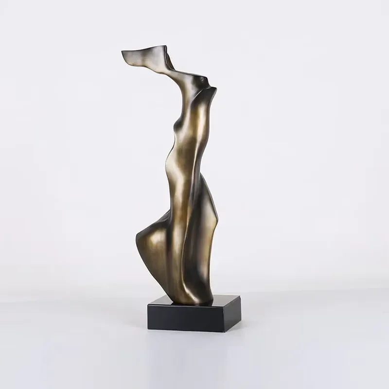 Antique Bronze Abstract Human Resin Sculpture Handmade Carved Figurine Black Marble Base Modern Luxury Table Decor for Home