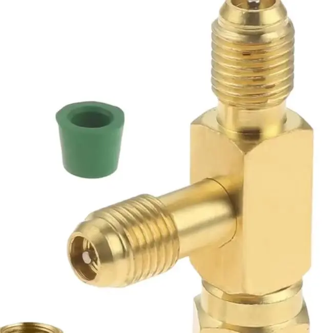 1/4 Inch SAE Quick Connect Tee Brass Valve Core Adapter With Rotary Connector For Refrigeration Manifold Gauge Tool