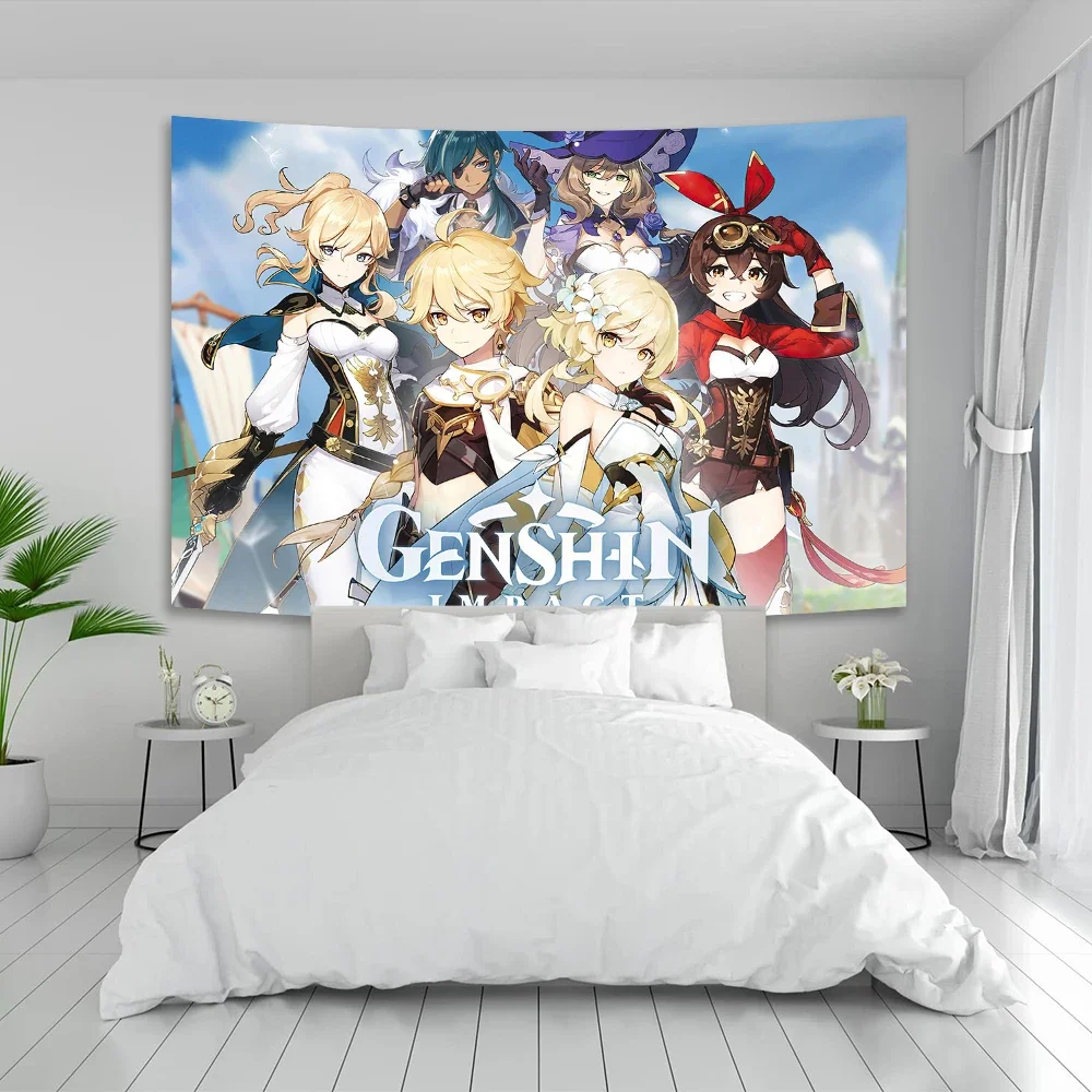 

Genshin Impact Poster Cartoon Anime Game Tapestry Kawai Vintage Bar Cafe Club Wall Decor Gifts