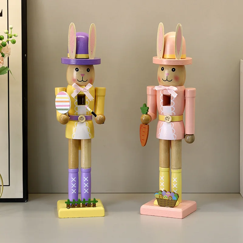 Creative Easter Macaron Nutcracker Bunny Puppet Decor for Living Room Desktop Display