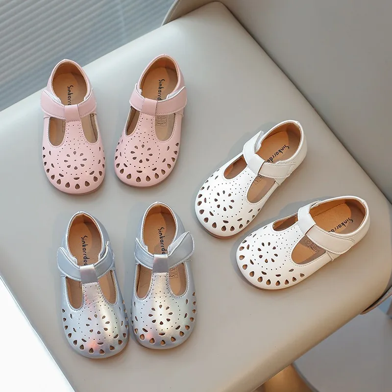 Spring Girl's Casual Shoes Hollow Out Hook-loop Casual Daily Kid's Flat Shoe Solid Colors Ati-slip Comfy Versatile Children Shoe