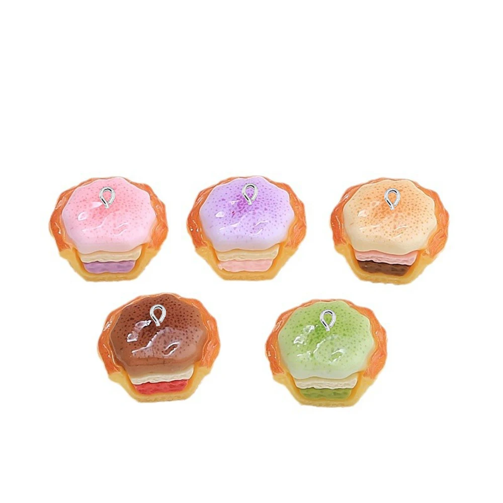 10PCS Shiny 3D Sandwich Egg Tart Flat Back Charms For Earrings Bracelet Hairpin DIY Jewelry Pendants Decoration Accessories