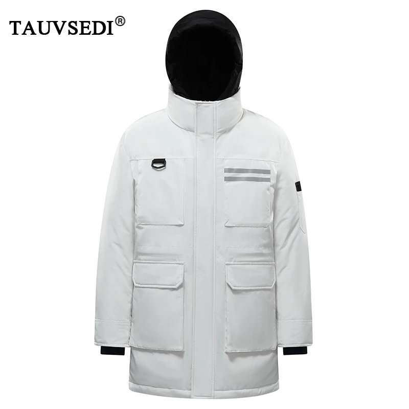 Parka longue à capuche en duvet de canard blanc pour homme, coupe-vent, poignées amovibles, chapeau optique, pardessus, vêtements d\'extérieur