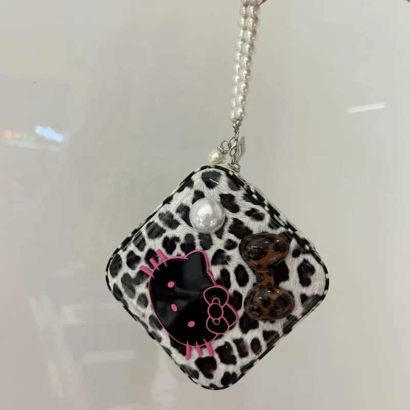 KT Cat Jewelry Box Cartoon Cute Figure Leopard Pattern Cool Dustproof Layered Earnail Necklace Storage Box Portable Woman Gift