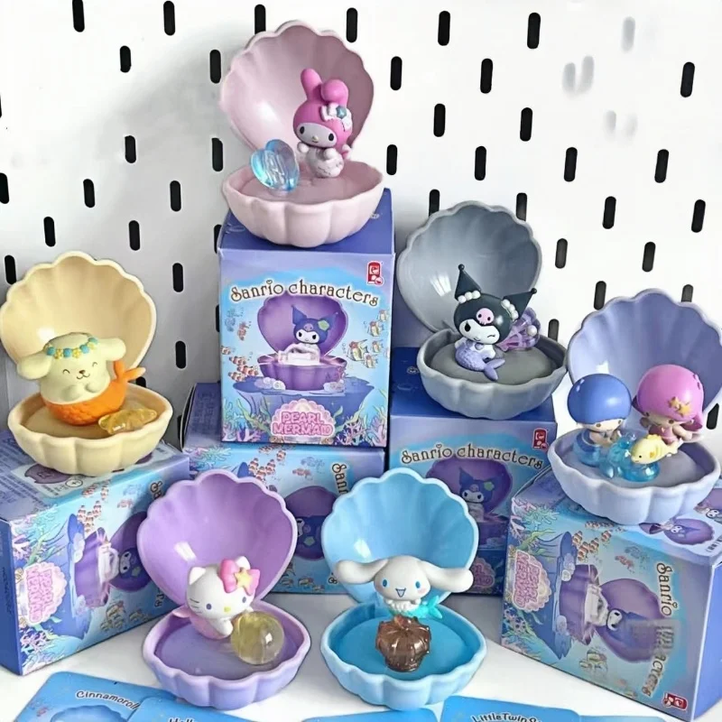 حقيقية سانريو حورية البحر الأسرة سلسلة صندوق أعمى ضوء الليل Kawaii نموذج بولي كلوريد الفينيل كورومي Pochacco سينامورول مرحبا كيتي هدية مزخرفة