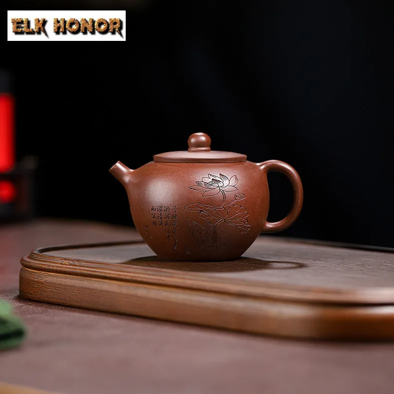 

170ml Classic Yixing Purple Clay Teapots Handmade Lotus Round Pot Raw Ore Mud Kettle With Strainer Chinese Zisha Tea Set Gifts