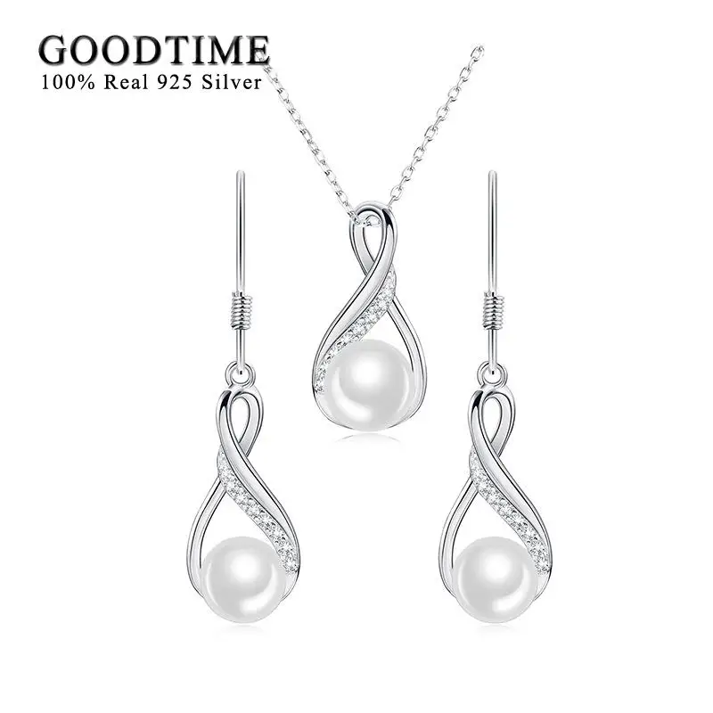 Fashion Women 100% 925 Sterling Silver Freshwater Pearl Jewelry Set Accessories Gift For Bride Wedding Party