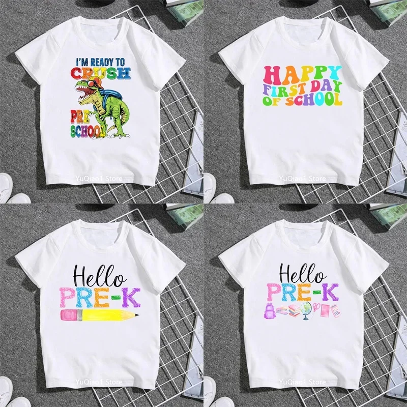 

Hello Preschool Children's T -shirt Pre K First Day of School T Shirt Pre-k Tshirt Kids Boy Girls Lovely Back To Shcool Clothes