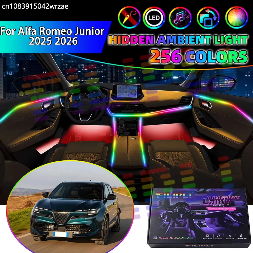 For Alfa Romeo Junior 2025 2026 Milano RGB Car Interior Ambient Lights Strips Breathing Lighting Kit App Control LED strips Auto