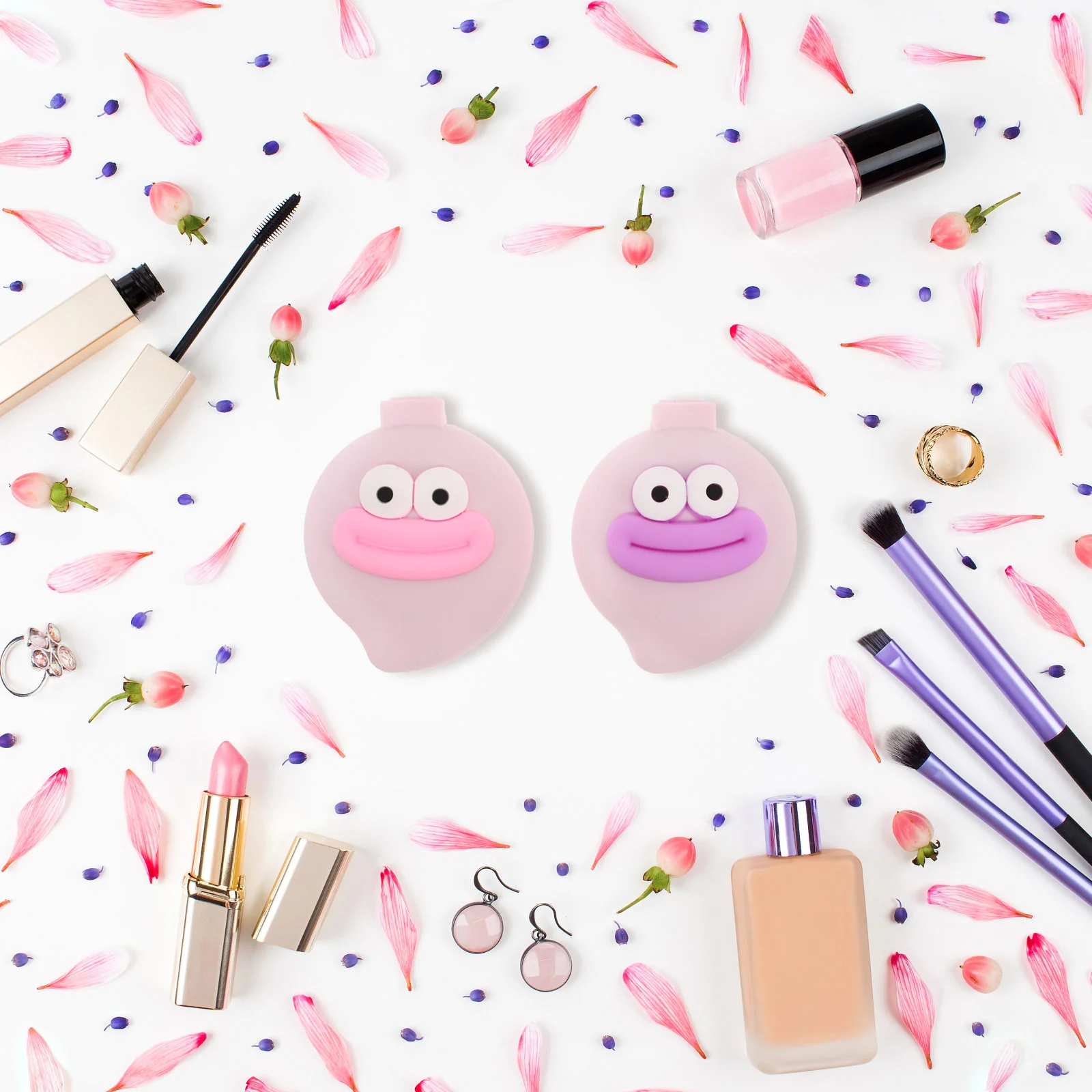 2 Stück faltbare Haarbürstenkamm für Mädchen, Taschenspiegel, kompakte Reise-Entwirrungsbürste, tragbare Geldbörse, Rosa, Lila