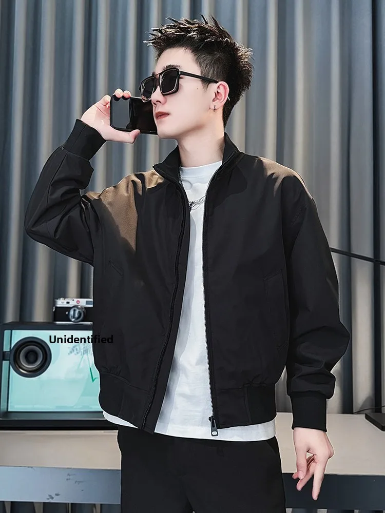 

Casual Sli Men's Jaet 2025 Korean Version Spring Autumn Stand Collar Workwear Trendy Brand Outerwear Long Sve Zipper