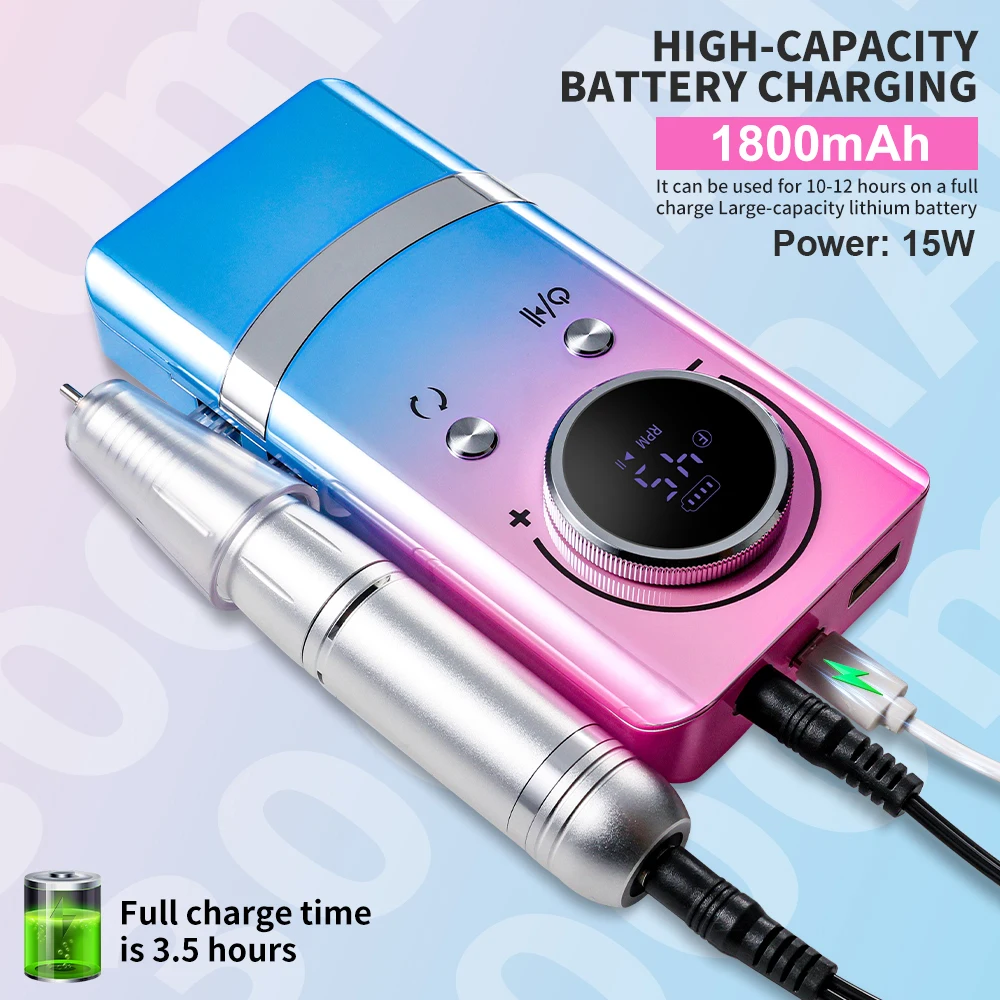 45000 RPM Professionele Nagelvijl Oplaadbare Elektrische Nagelboormachine Geluidsarme Nagelschuurmachine Bestand Voor Manicure Salon Tool