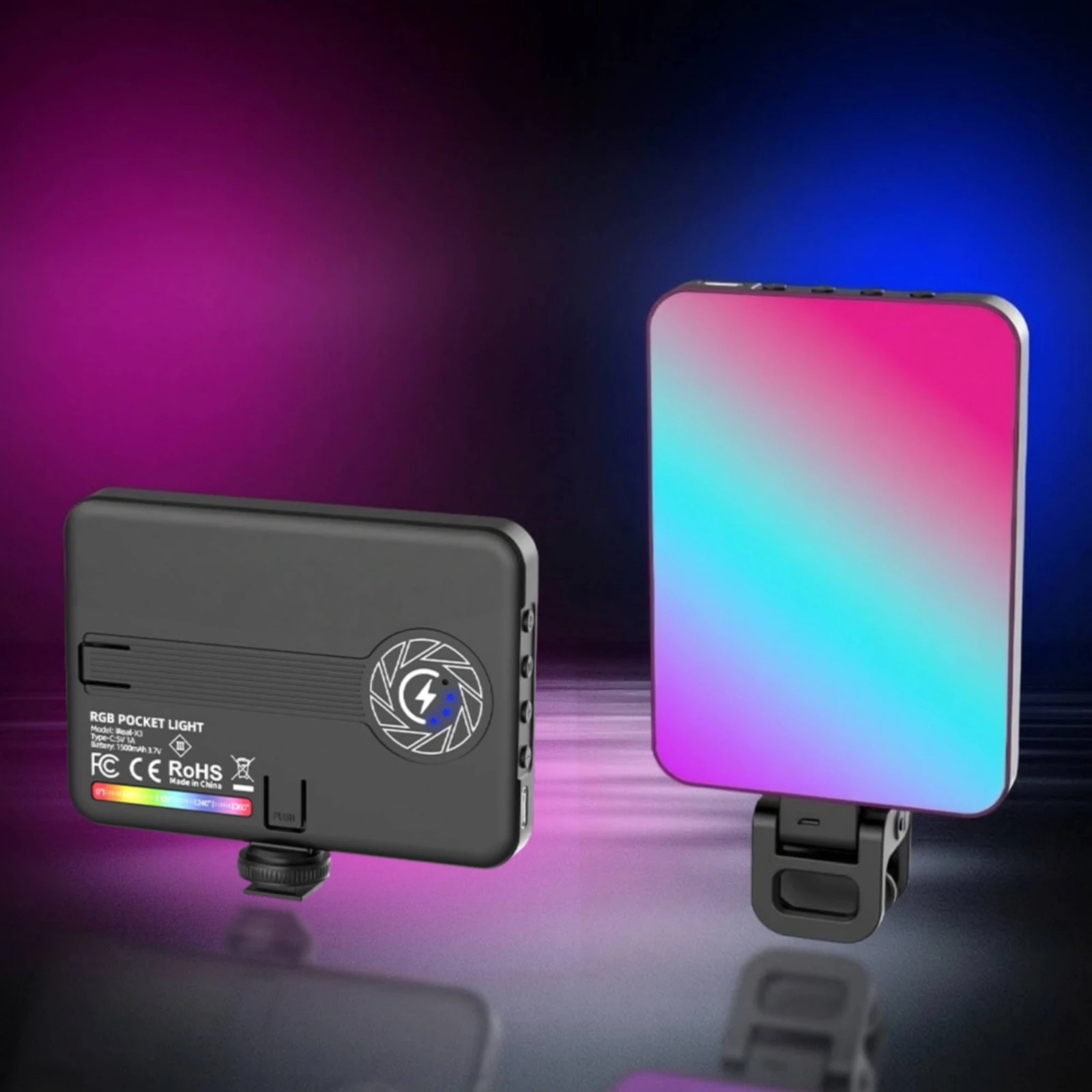 RGB Photographic Fill Light Adjustable Color Temperature Portable RGB Visual Light Slim Quick-Release Mounting
