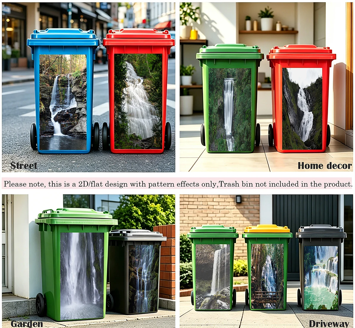 

Tropical Jungle Waterfall View Wheelie Bin Sticker Self-adhesive Easy-to-Apply Removable Decal for Outdoor Home Trash Can Crafts