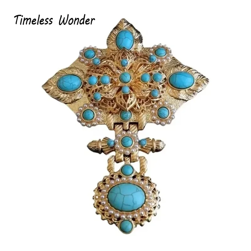 Timeless Wonder Retro Geo StoneTassel Statement Brooch Pins for Women Designer Jewelry for Gown Runway Rare Gift Fancy Top 3384