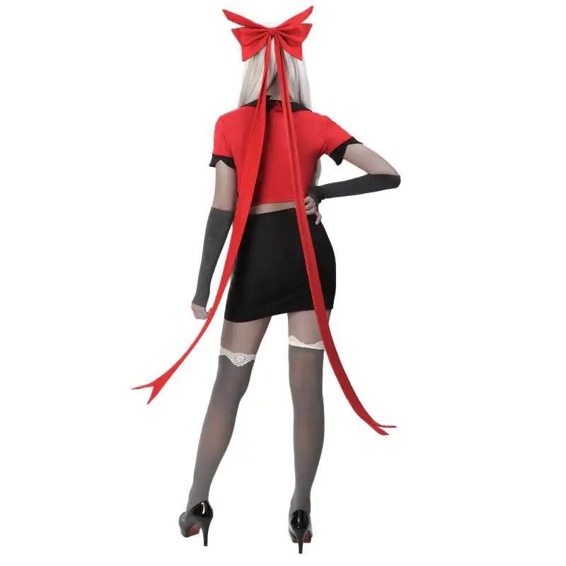 DAZCOS Vaggie 코스프레 의상 애니메이션 유니폼 Hazbin Suit 레드 코스프레 의상 여성용 할로윈을위한 전체 세트 유니폼 복장