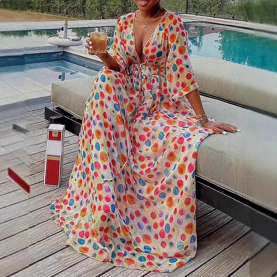 

Polka Dot Dress Spring Summer Dresses Women Casual Midi Dress Vacation Beachwear